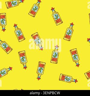 pattern tequila bottle hand drawn vector. shot, agave mexico alcohol, mexican glass tequila bottle sketch illustration Stock Vector