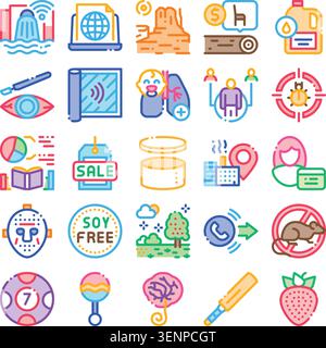 Diverse collection of line icons illustrating a wide range of topics including technology, health, nature, commerce, and lifestyle, providing clear vi Stock Vector