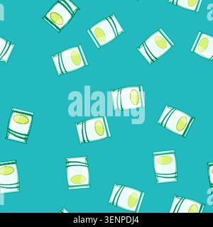 seamless pattern and snack pack cartoon. go portion, kids adults, travel school and snack pack sign vector Stock Vector
