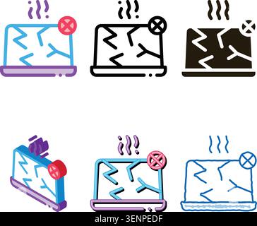 Wrecked Laptop Icon Vector. Outline Wrecked Laptop Sign. Isolated Contour series Symbol Stock Vector
