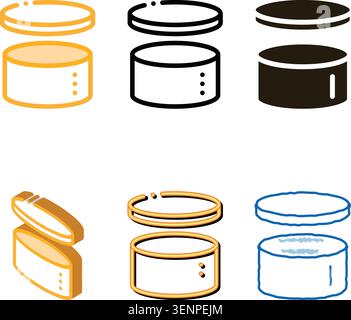Cake Hat Round Carton Package Packaging Vector Icon Thin Line. Open And Closed Packaging Concept Linear modern Pictogram. Parcel, Box Shipping Equipme Stock Vector