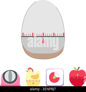 Kitchen timer set displaying various shapes and forms, providing essential tools for accurate meal preparation, baking, and managing cooking durations Stock Vector