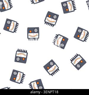 pattern analog meter with needle, scale and control knob showing power level and energy measurement, vintage style gauge icon for electrical testing, Stock Vector
