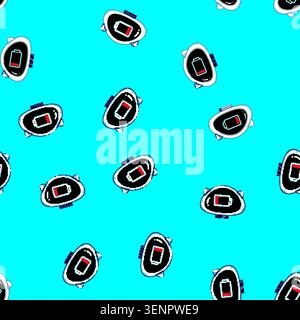 seamless pattern Robot character, a white rounded head with small ears, displaying a critically low battery icon on its dark screen face, symbolizing Stock Vector