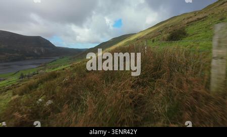 Snowdon Ranger Path FPV Aerial Over Welsh Highlands. Stock Photo