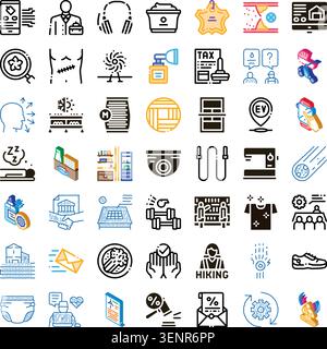 Diverse collection of modern pictograms covering different areas like health, technology, finance, sports, and daily activities, illustrating a wide r Stock Vector