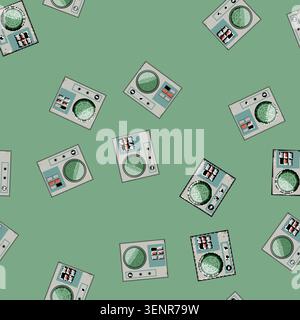 seamless pattern glass retro control panel cartoon. steel plastic, bamboo small, mini round glass retro control panel sign vector Stock Vector