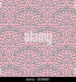 Pink Teal Coral Wavy Damask Pattern Stock Vector