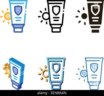 Sunscreen Icon Vector. Outline Sunscreen Sign. Isolated Contour Symbol multistyle Stock Vector