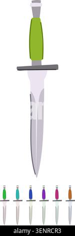 Dagger with silver blade and crossguard and brown handle, sharp medieval style weapon in flat vector on white background, isolated icon for combat or Stock Vector