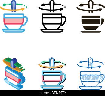 stirring spoon multistyle in cup of tea icon vector. stirring spoon in cup of tea sign. color symbol Stock Vector