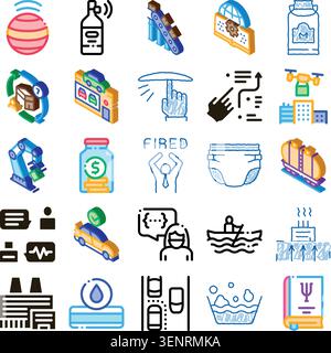 Set of diverse vector icons illustrating a wide range of modern and traditional concepts, including technology, logistics, finance, environment, and h Stock Vector