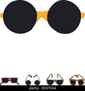 Collection of various eyewear styles including large round glasses and different sunglasses designs, providing eye protection and vision correction op Stock Vector