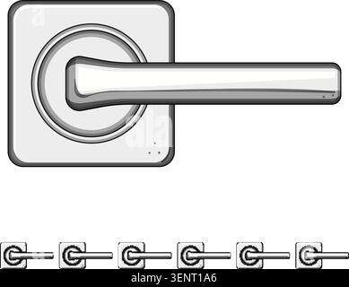 Metal door handle fixed on a square base offering contemporary design, providing function for opening and closing doors, ensuring interior access and Stock Vector