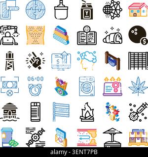 Set of assorted multicolored illustrative icons, displaying a wide range of topics and elements, perfect for digital design, user interfaces, and conc Stock Vector