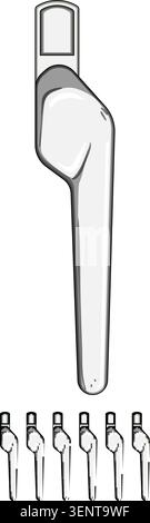 White modern window handle providing functionality for operating windows and doors in residential and commercial buildings, ensuring security and conv Stock Vector
