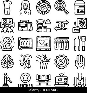Set of minimalist outline icons illustrating a wide range of subjects including business, medicine, nature, technology, and health, good for web desig Stock Vector