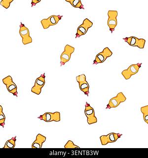 pattern Mustard bottle featuring a red squeeze dispencer cap, a blank label, and a yellow condiment, appearing as a playful cartoon vector graphic on Stock Vector