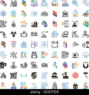 Collection of various line and glyph style icons representing concepts related to business, education, medicine, technology, finance, and everyday lif Stock Vector