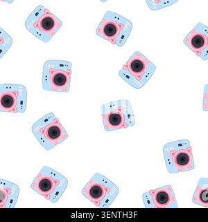 pattern film camera toy cartoon. action selfie, vintage polaroid, instant miniature film camera toy sign. seamless symbol vector illustration Stock Vector