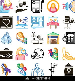 Comprehensive collection of various outline and colorful pictogram icons representing different concepts, objects, and activities for diverse applicat Stock Vector