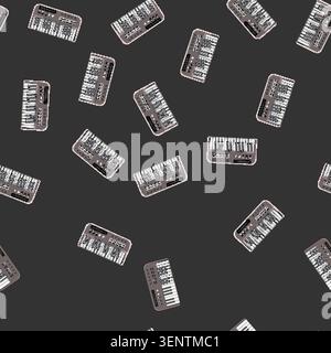 seamless pattern instrument synthesizer audio cartoon. instrument synthesizer audio sign vector Stock Vector