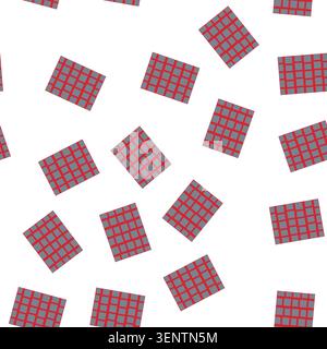 pattern Abstract artwork featuring a geometric pattern with squares on a red background, filled with alternating horizontal and vertical light blue li Stock Vector