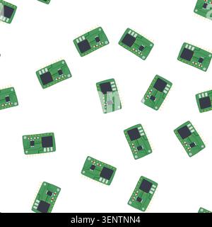 pattern circuit microcontroller cartoon. technology electronic, computer semiconductor, processor microchip circuit microcontroller sign. seamless sym Stock Vector
