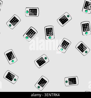 seamless pattern entry fingerprint door lock cartoon. authentication home, system wireless, code protection entry fingerprint door lock sign vector Stock Vector