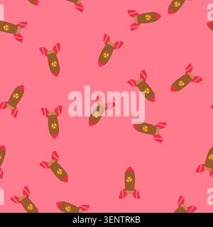 pattern fission atomic bomb cartoon. fusion explosion, radiation uranium, detonation fallout fission atomic bomb sign. seamless vector illustration Stock Vector