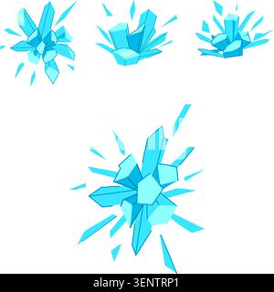 Frozen ice shards bursting outward into dynamic crystal clusters and fragments, an abstract cold impact effect evoking magic, frost, energy and winter Stock Vector