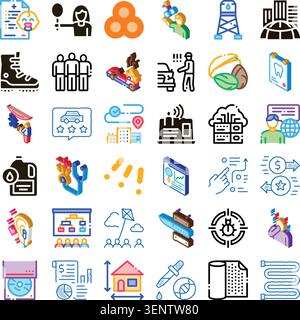 Set of numerous icon illustrations representing a wide range of services and concepts including medical care, technology, finance, logistics, security Stock Vector