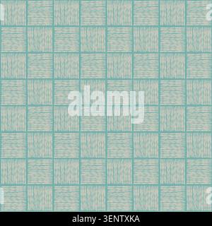 Teal Beige Textured Woven Checkerboard Pattern Stock Vector