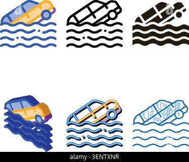 Sinking Car Icon Vector. styleset Outline Sinking Car Sign. Isolated Contour Symbol Stock Vector
