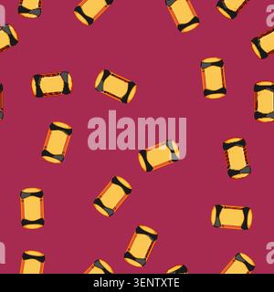 seamless pattern Compact orange compression bag with black and red straps storing outdoor gear for hiking and camping, portable stuff sack ideal for b Stock Vector