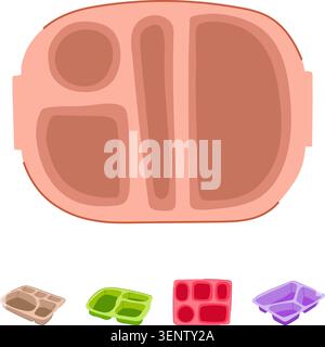 Assortment of multi section meal trays providing practical organization for serving individual meals, separating different food items efficiently on i Stock Vector