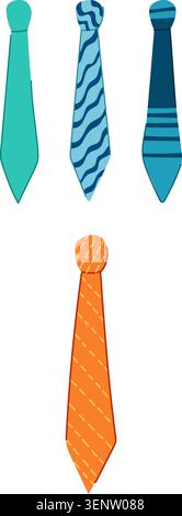 This appealing collection of neckties features a variety of designs including solid, striped, and wavy patterns, offering fashionable options for form Stock Vector