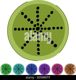 Circular utility access cover illustrating a dotted pattern creating a starburst design, symbolizing urban infrastructure and underground systems in a Stock Vector