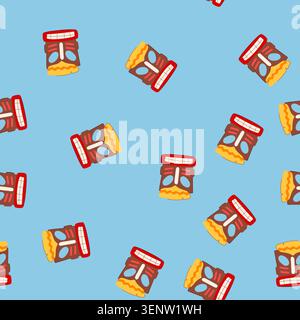 pattern party tiki mask cartoon. tropical pole, aloha bar, ethnic aztec party tiki mask sign. seamless vector illustration Stock Vector