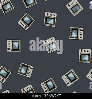 seamless pattern steel retro control panel cartoon. plastic bamboo, small mini, round square steel retro control panel sign vector Stock Vector