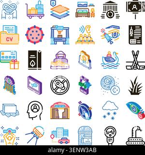 Various line icons illustrating different abstract ideas, objects, and activities in a comprehensive set, perfect for a wide range of analytical and r Stock Vector