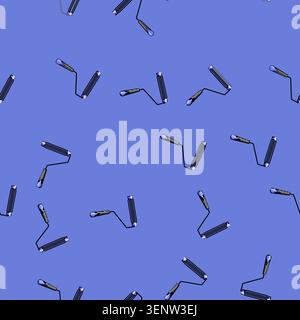 seamless pattern Paint roller with wire frame and black handle with blue accent, perfect for diy, home renovation and wall painting projects, isolated Stock Vector