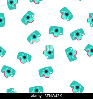 pattern flash camera toy cartoon. zoom focus, shutter film, action selfie flash camera toy sign. seamless symbol vector illustration Stock Vector