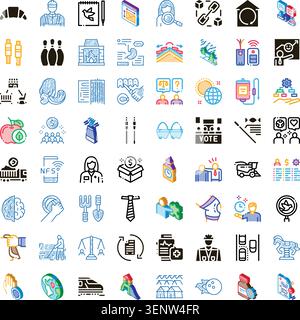 Set of assorted isometric and doodle style vector icons illustrating a wide range of essential business, health, technology, logistics, and social con Stock Vector