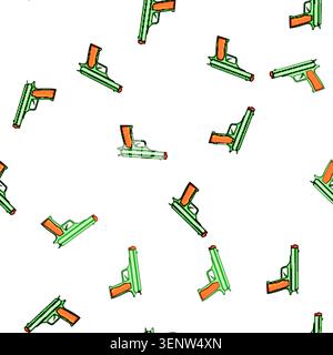 pattern Toy plastic pistol illustration on white background, colorful green and orange cartoon design evoking harmless childhood pretend play, imagina Stock Vector