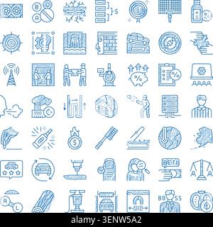 Set of vector doodle icons and symbols illustrating various business, technology, environmental, and medical concepts, perfect for web design, applica Stock Vector