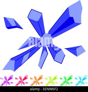 Ice blast design of radiating blue frozen crystals forming a dynamic, fragmented explosion of shattering elements around a bright central core, cool g Stock Vector