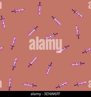 seamless pattern flame sword effect cartoon. game cut, blue slash, blade light flame sword effect sign vector Stock Vector