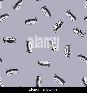 seamless pattern floor robot vacuum cleaner cartoon. room house, automate autonomous, dirty dust floor robot vacuum cleaner sign vector Stock Vector