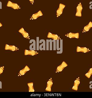 seamless pattern Squeezable mustard sauce bottle, presenting a popular condiment for preparing delicious fast food meals and offering a flavorful addi Stock Vector